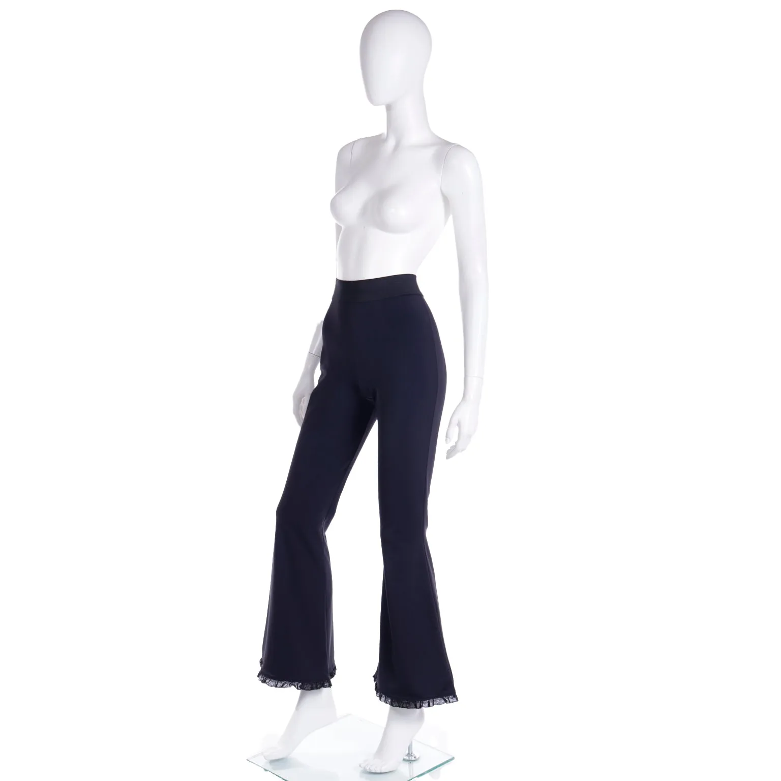 1990s Isaac Mizrahi Black Bellbottom Pants with Flared Ruffled Hems