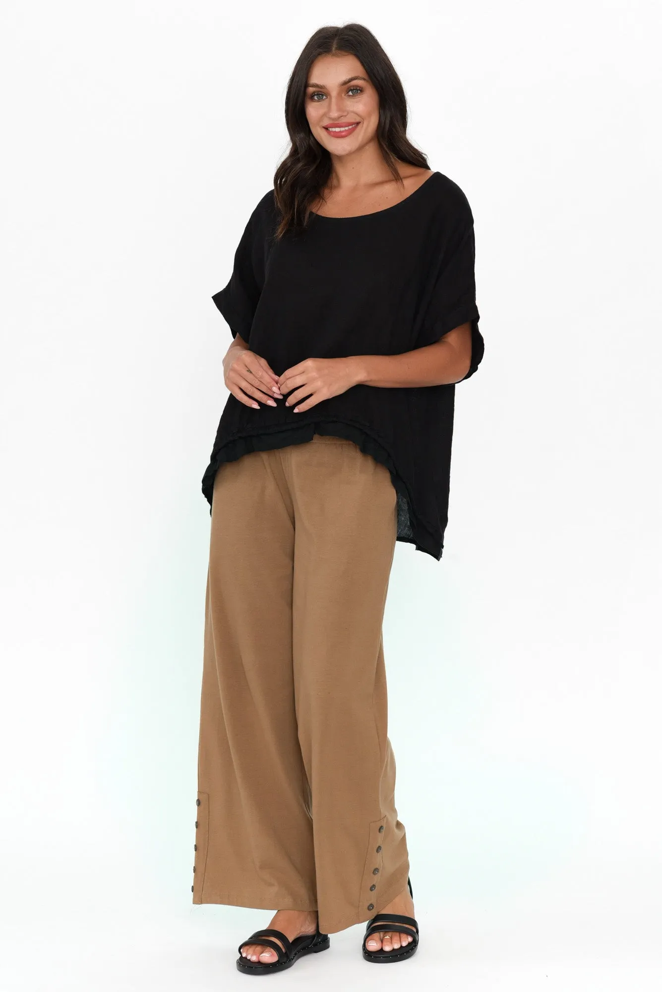 Angelica Mocha Cotton Shirred Pants