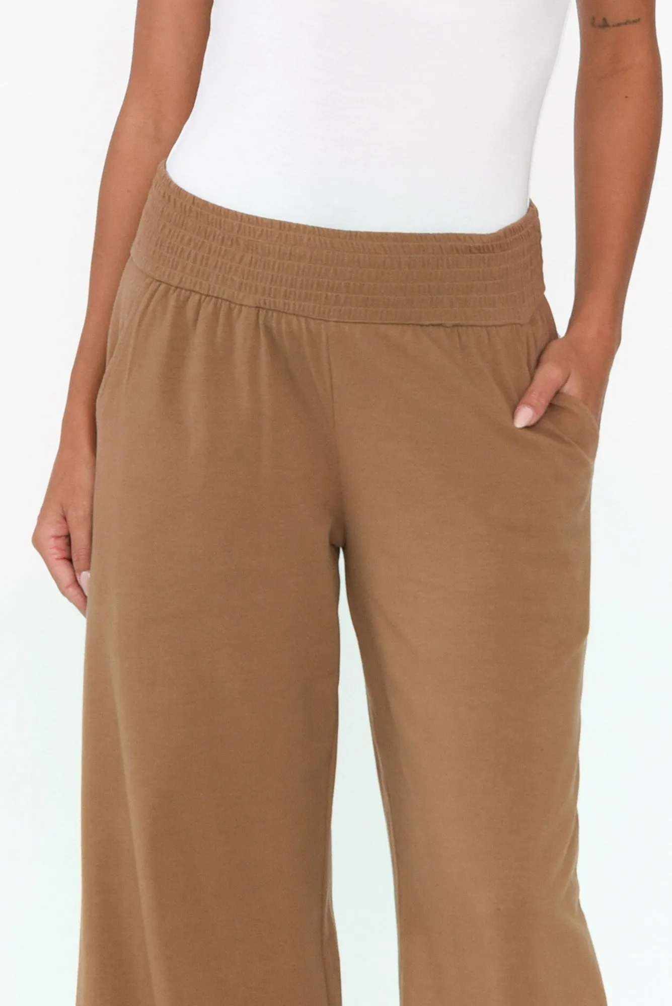 Angelica Mocha Cotton Shirred Pants