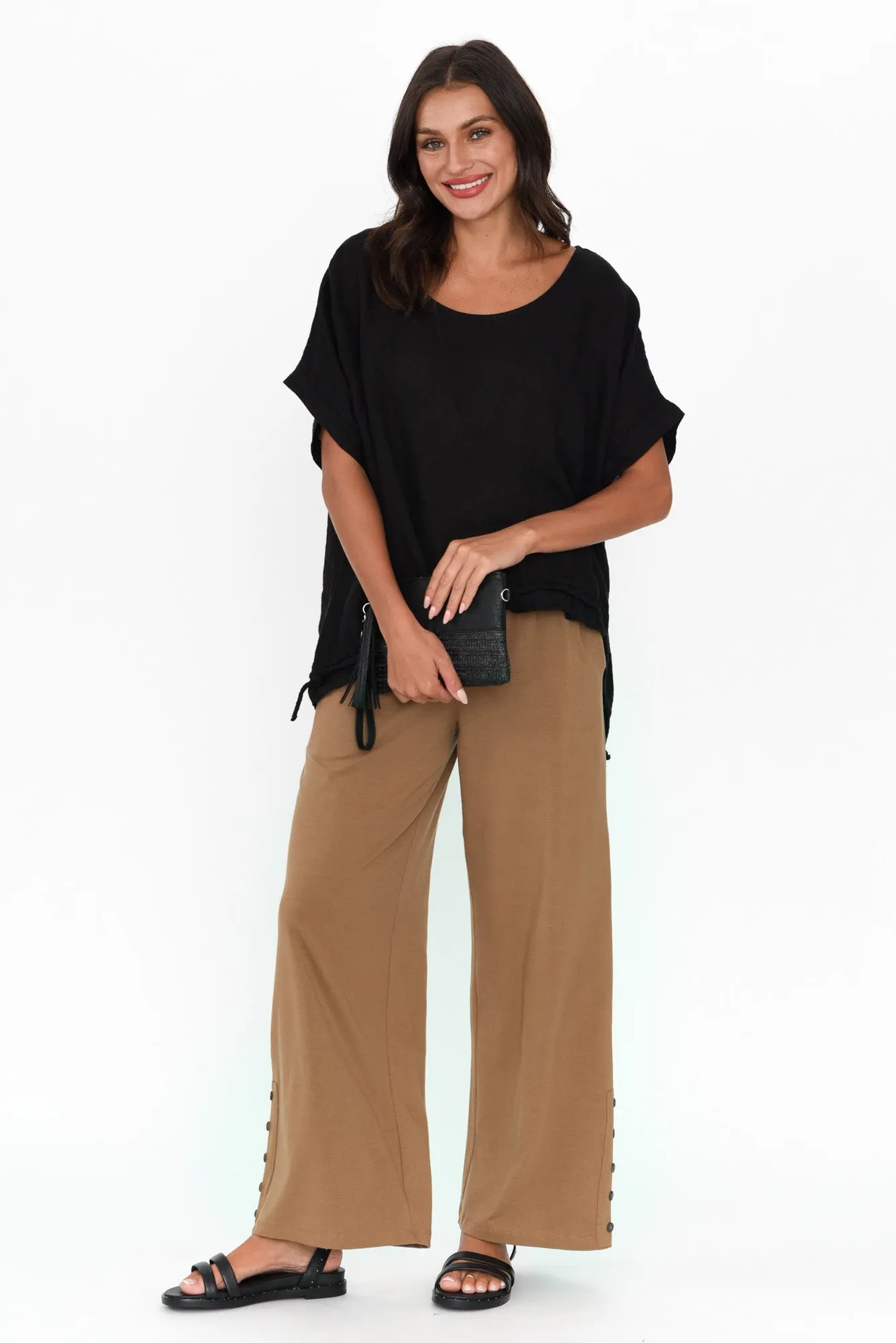 Angelica Mocha Cotton Shirred Pants