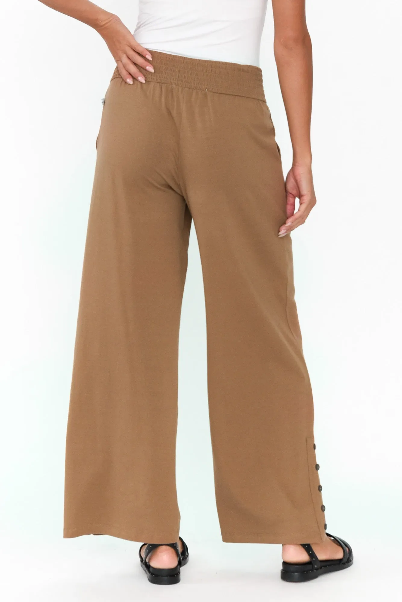 Angelica Mocha Cotton Shirred Pants