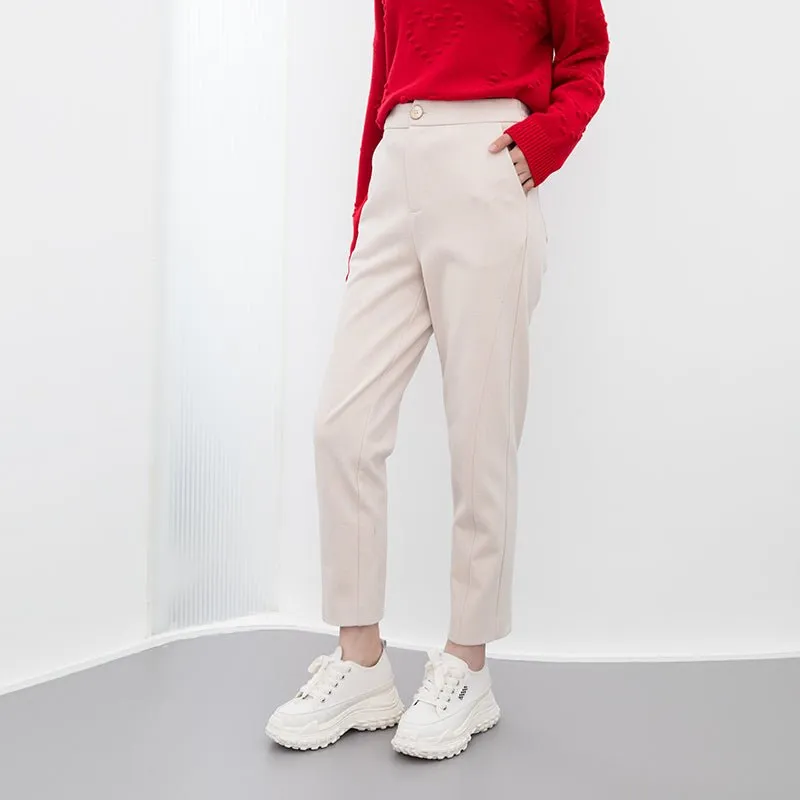 Beige Tapered Mid-Calf Pants