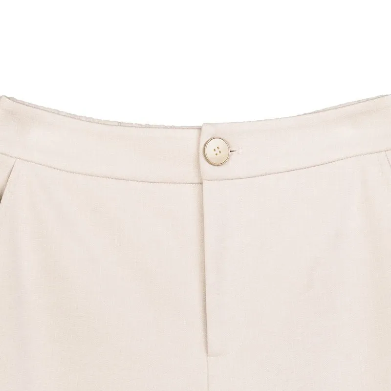 Beige Tapered Mid-Calf Pants