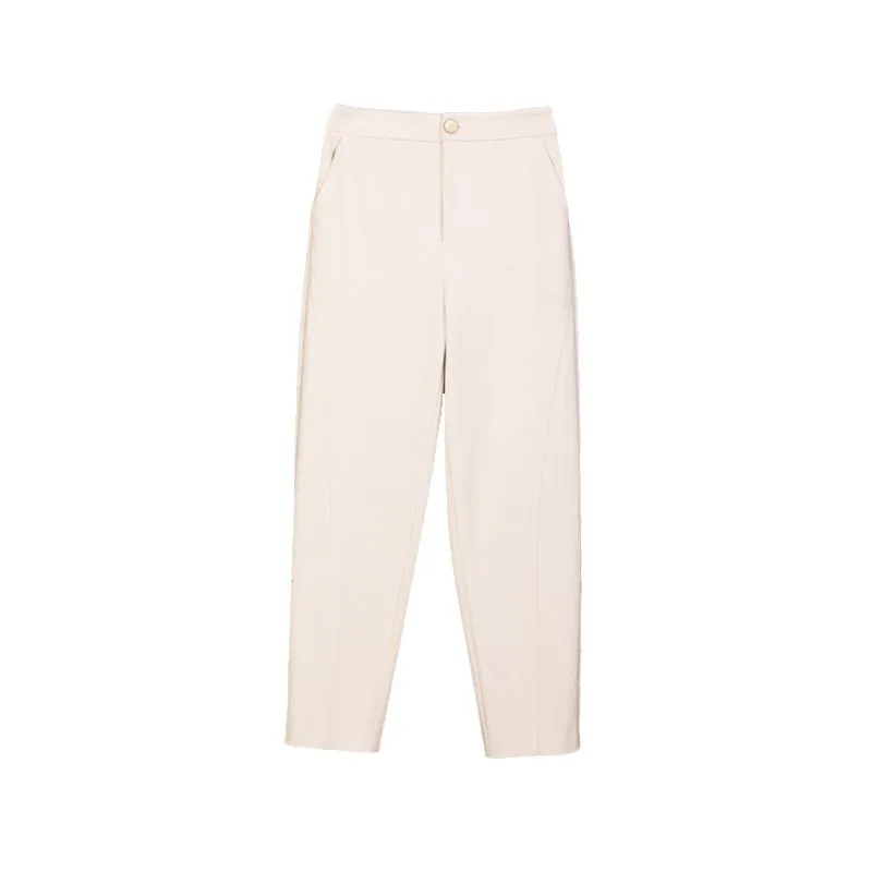 Beige Tapered Mid-Calf Pants