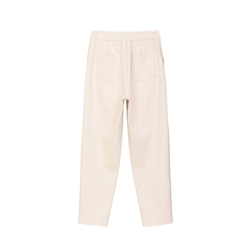 Beige Tapered Mid-Calf Pants