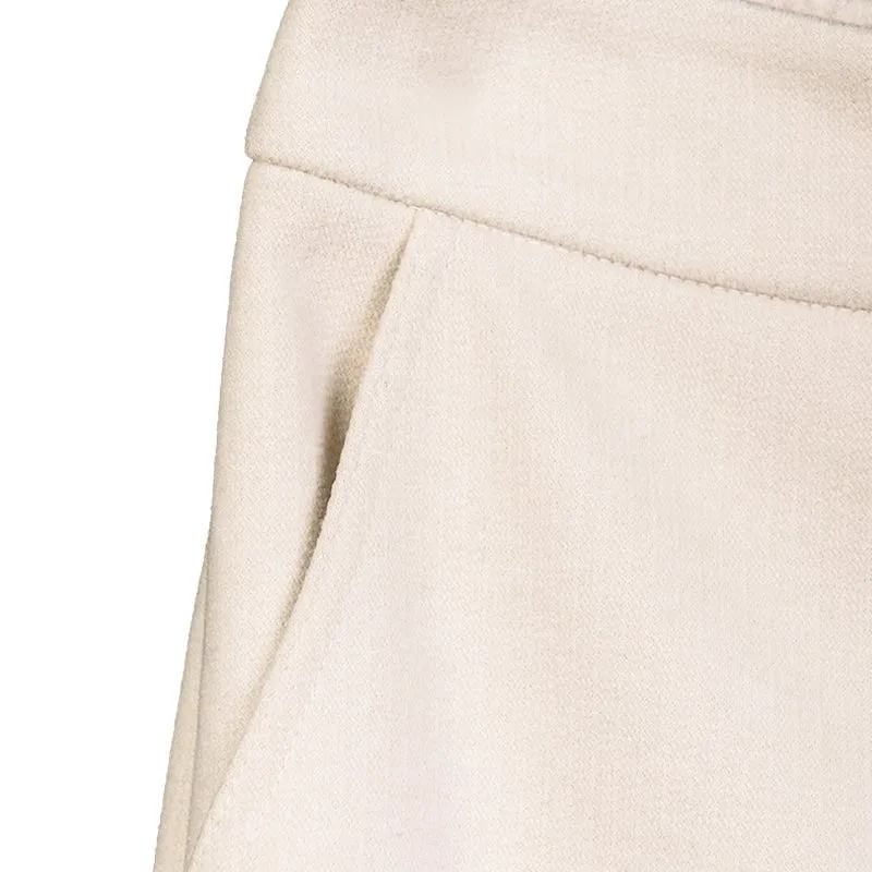 Beige Tapered Mid-Calf Pants