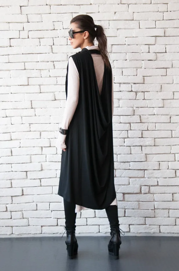 Black Long Loose Vest