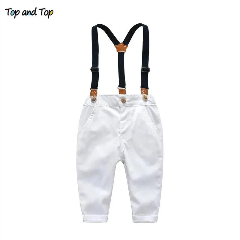 Boy's Formal Suits Long Sleeve Shirt Suspenders Trousers Casual kids Clothes