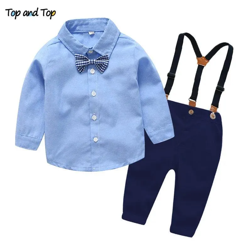 Boy's Formal Suits Long Sleeve Shirt Suspenders Trousers Casual kids Clothes