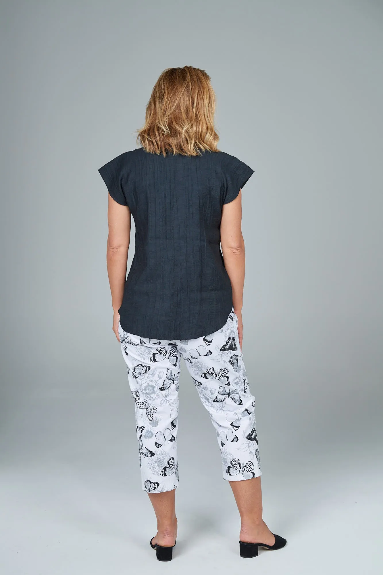 Butterfly Print Cotton Blend Capri Pants