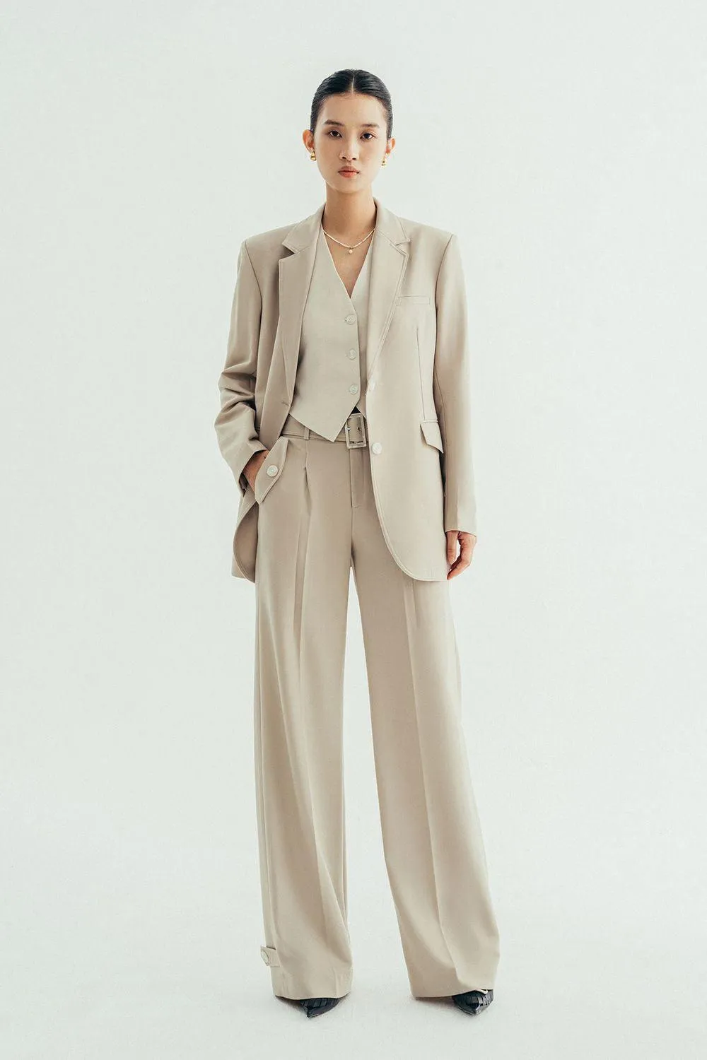 Carl Straight Wide Leg Twill Floor Length Pants