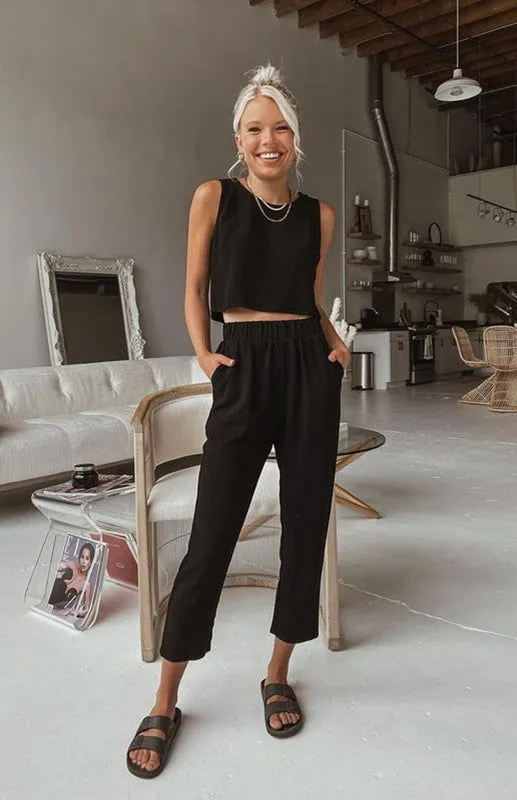 Casual Sleeveless Open Crop Top and Pants