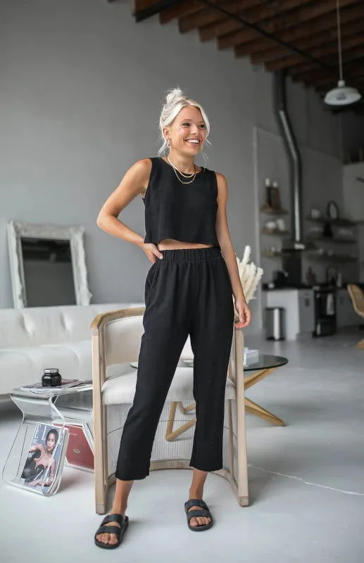 Casual Sleeveless Open Crop Top and Pants