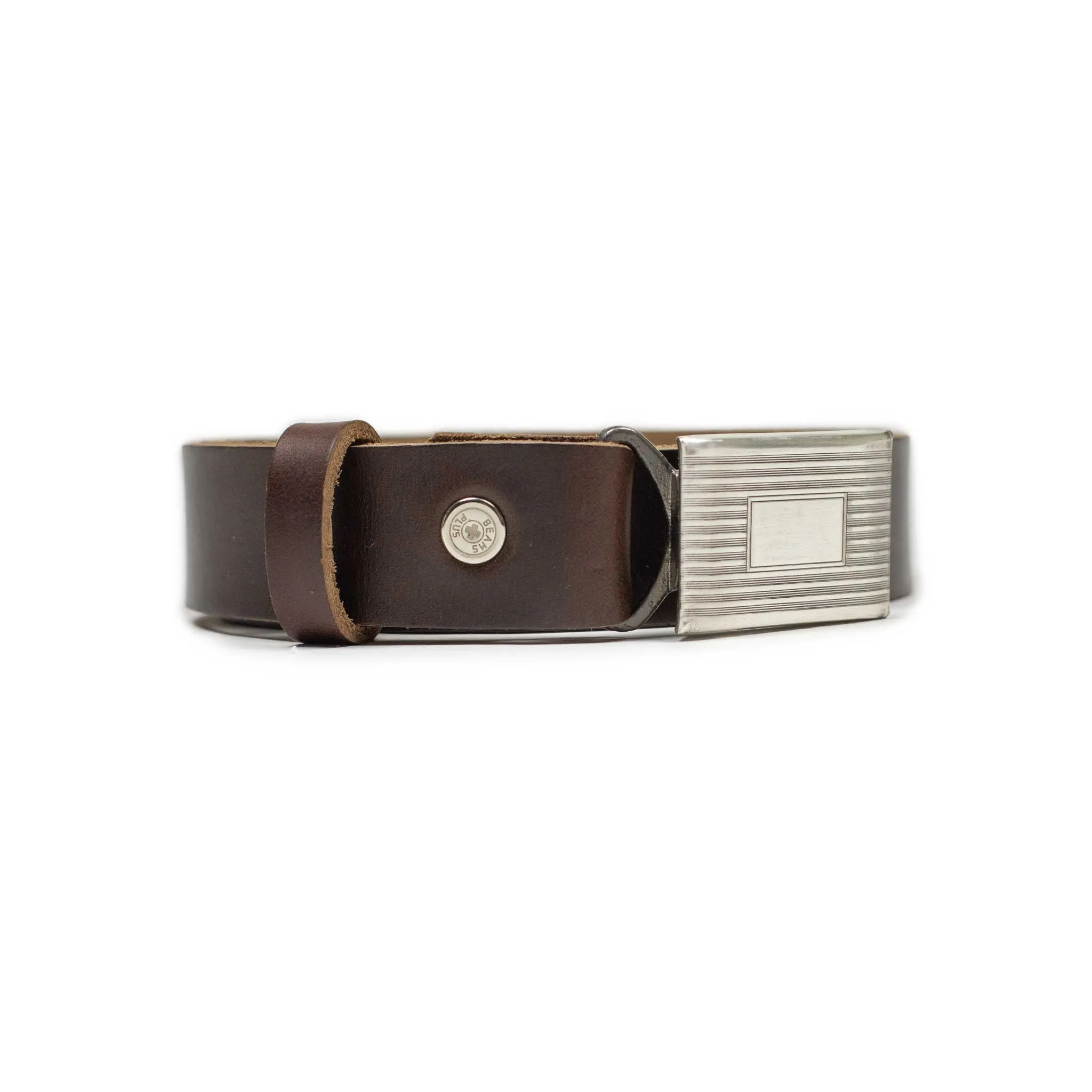 Classic Horween leather belt in Brown with engine-turned plated buckle