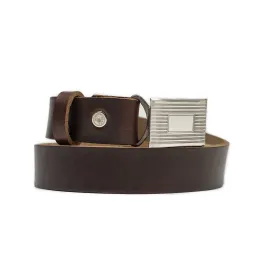 Classic Horween leather belt in Brown with engine-turned plated buckle