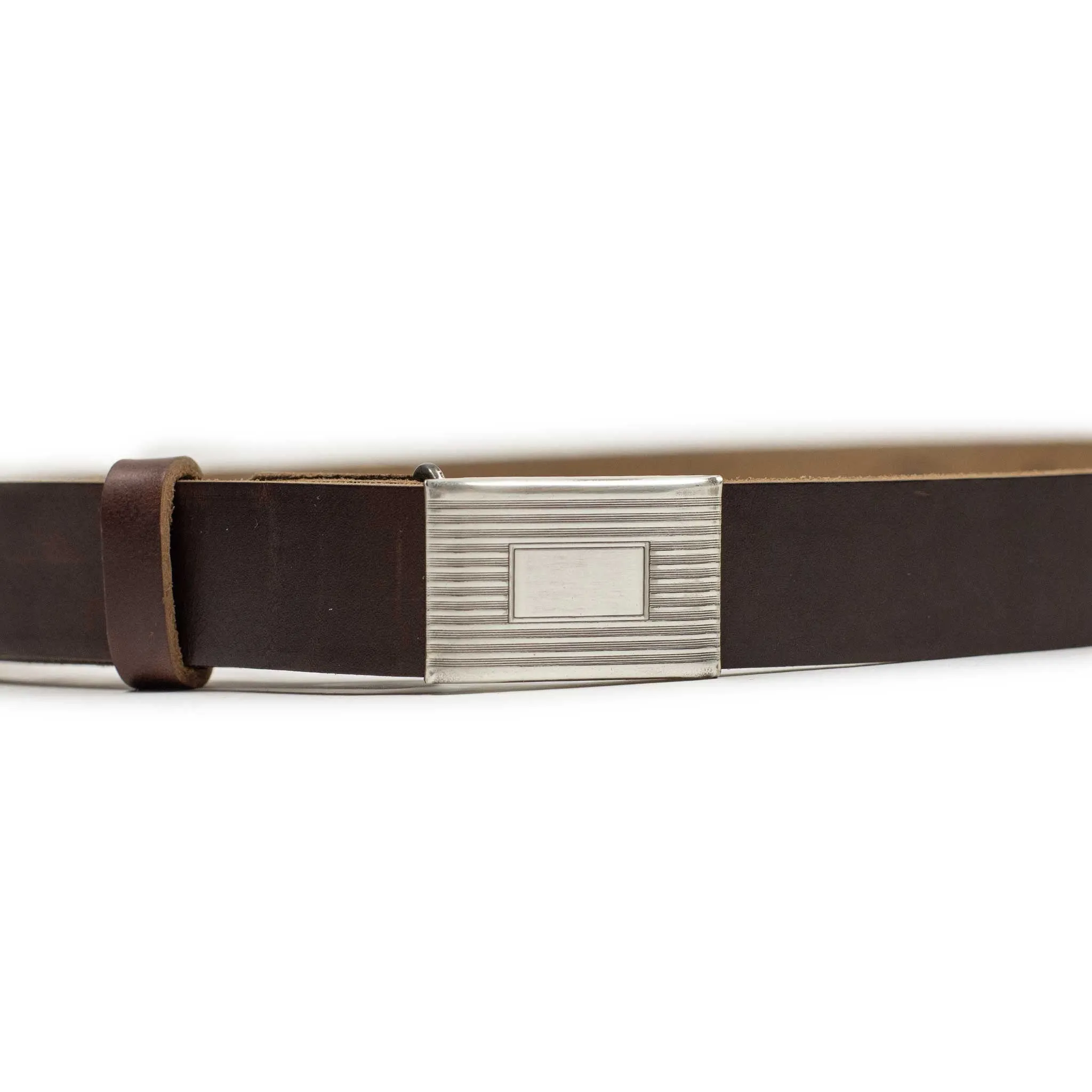 Classic Horween leather belt in Brown with engine-turned plated buckle