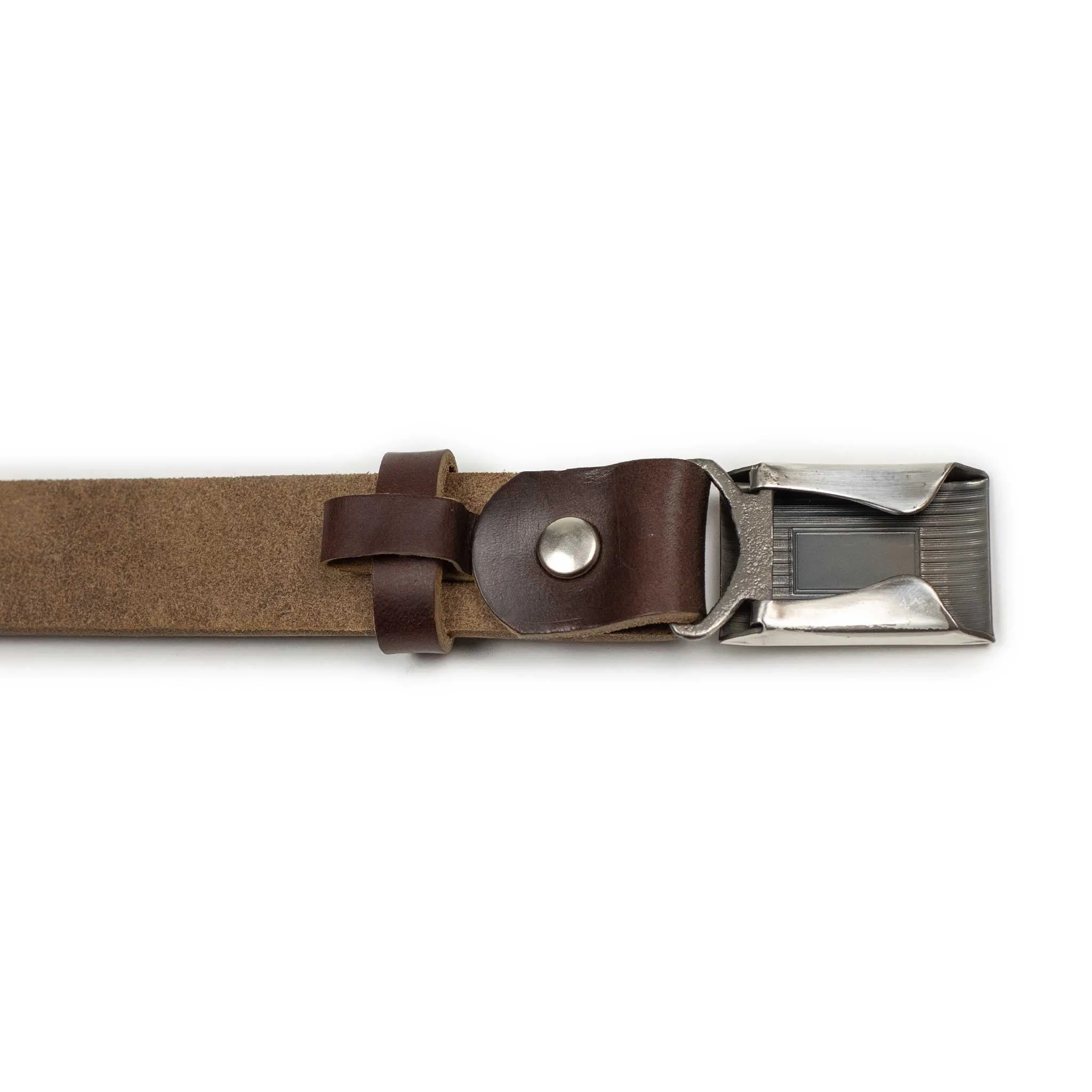 Classic Horween leather belt in Brown with engine-turned plated buckle