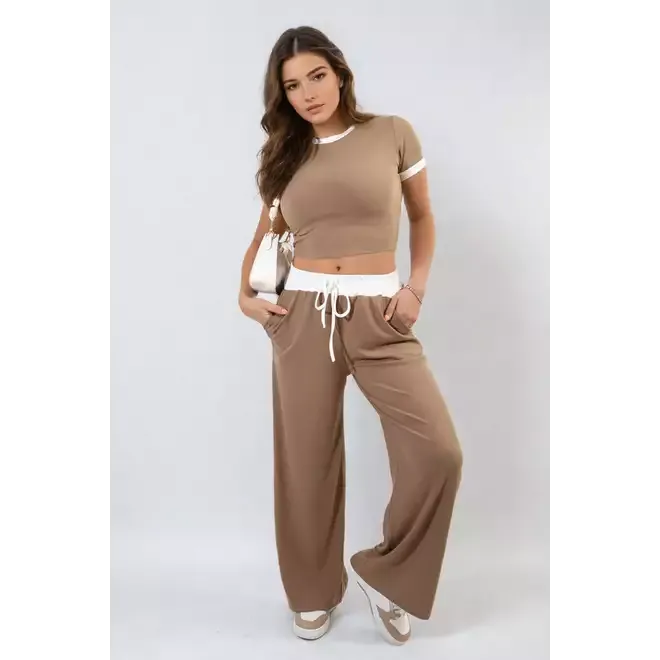 Contrasting Trim Crop Top and Trousers Co-ord Set