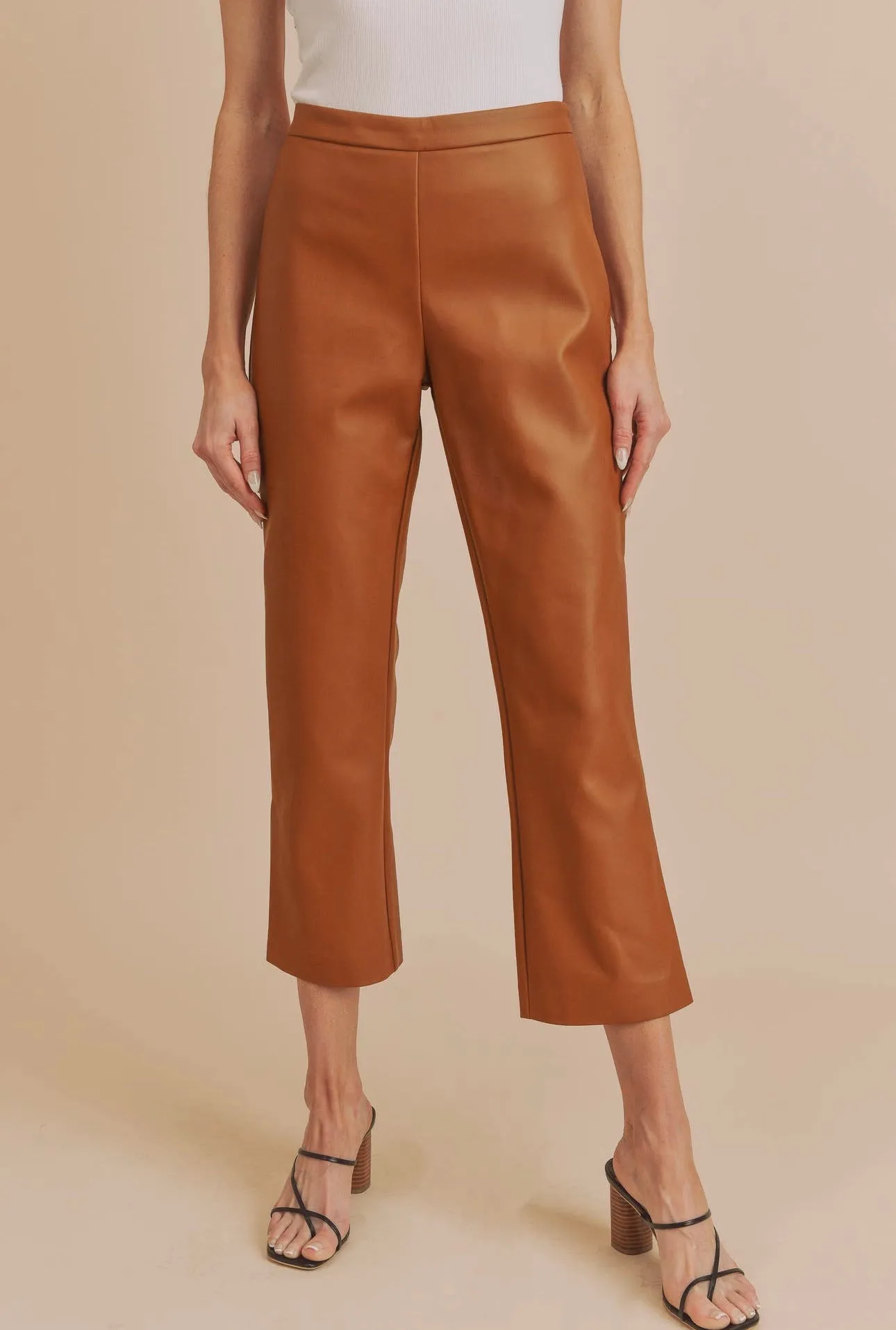 Cropped Flare Faux Leather Pants