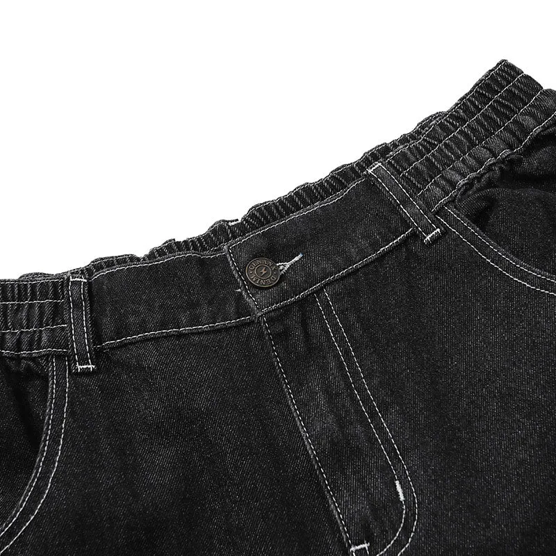 Dark Gray Star Print Mid-Waist Straight Jeans