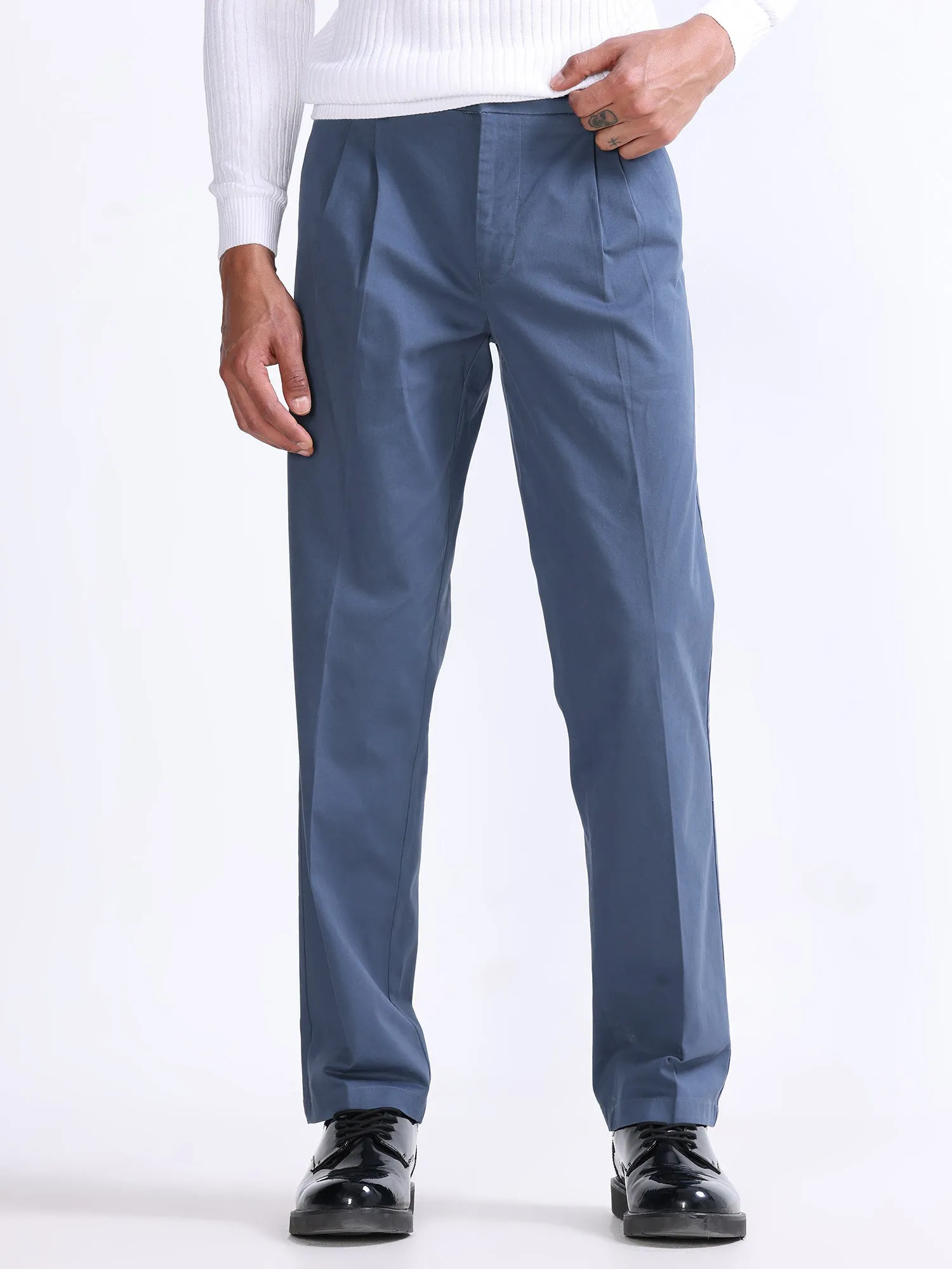 Duca Double Pleated Aqua Blue Relaxed Pant