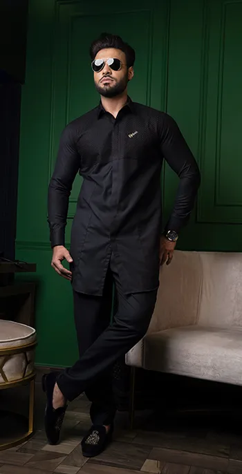 ER 614 Black Linen Men's Co Ord Sets