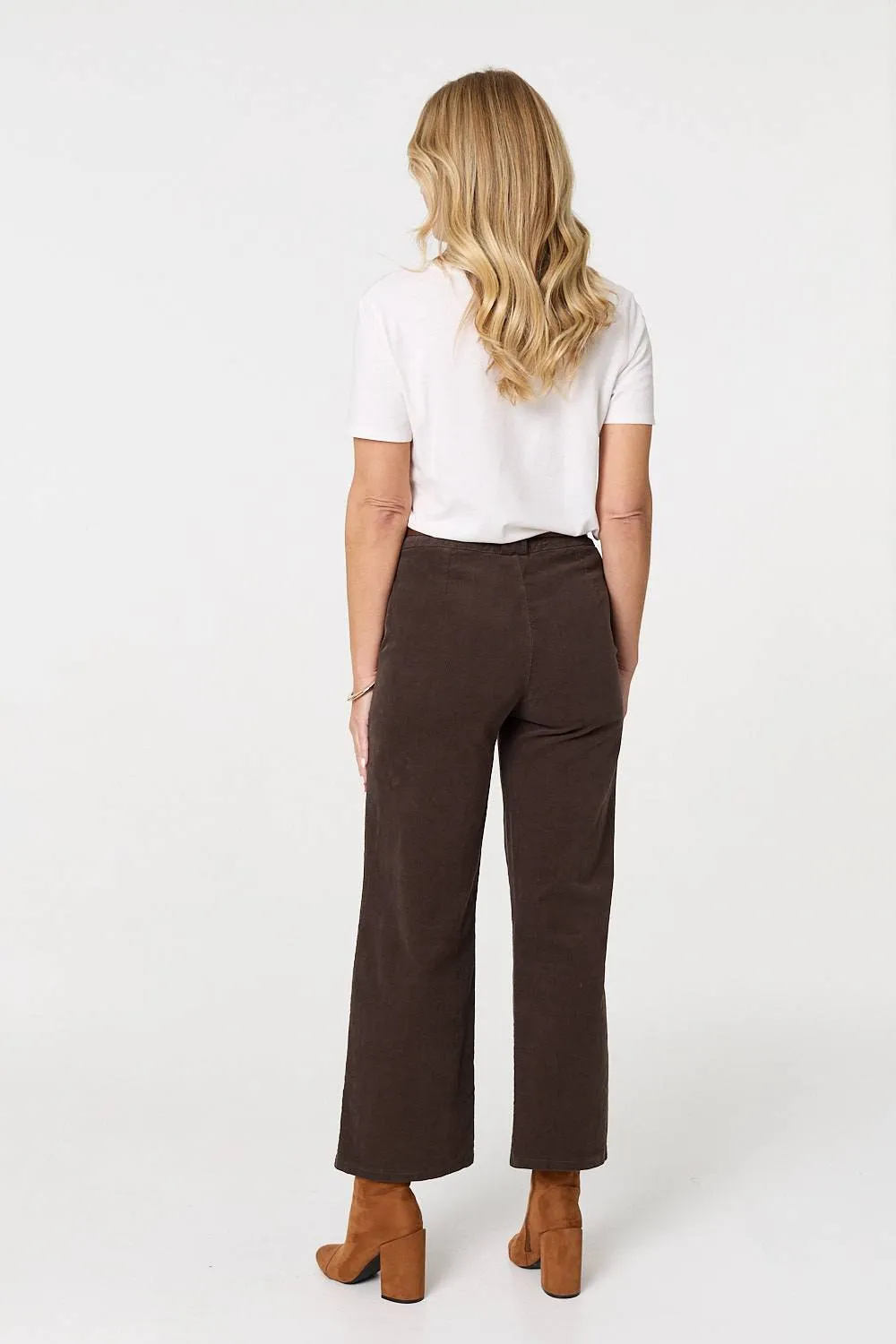 Faux Leather Belt Corduroy Trousers