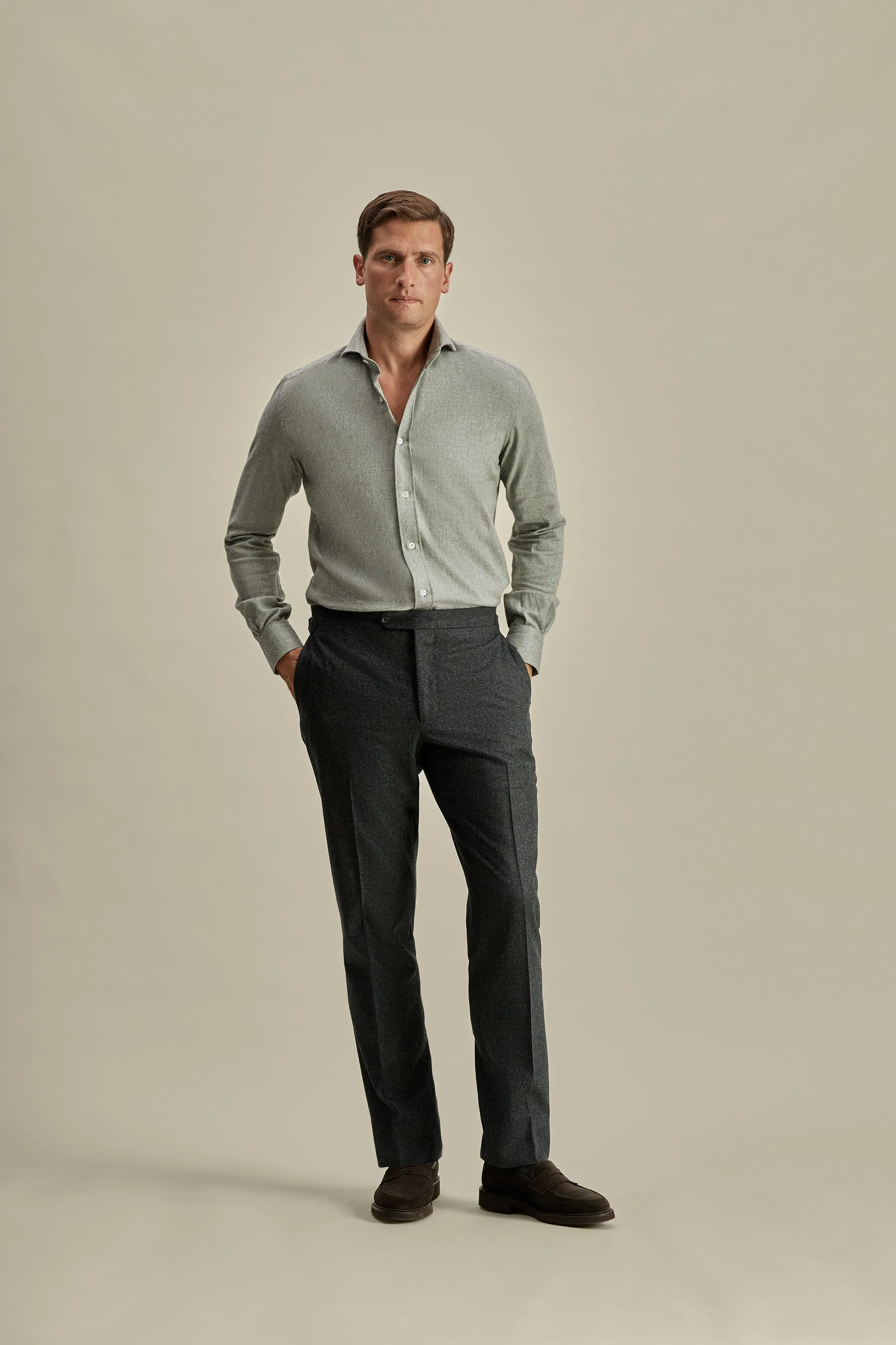 Flannel Flat Front Tailored Trousers