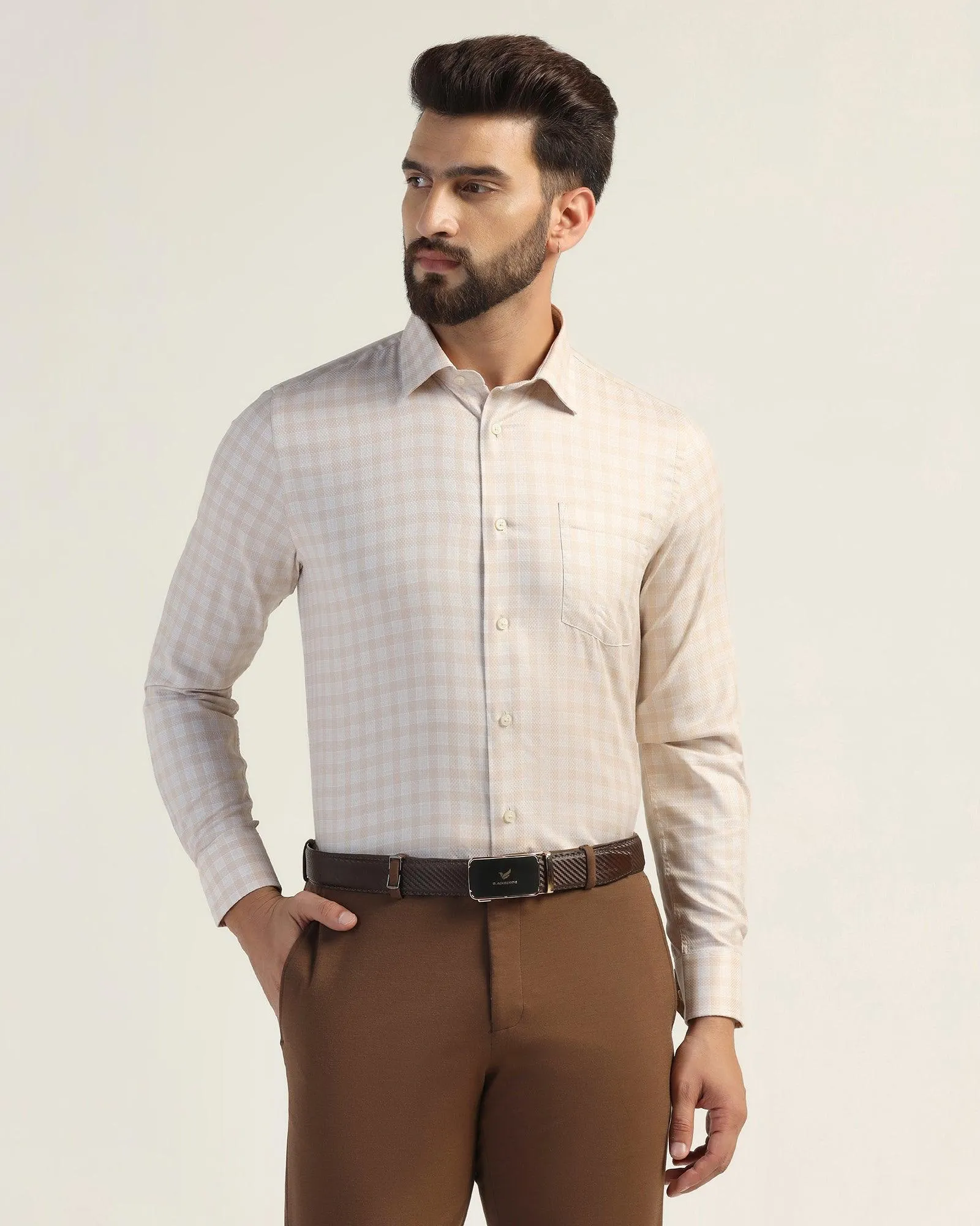 Formal Beige Check Shirt - Bacon