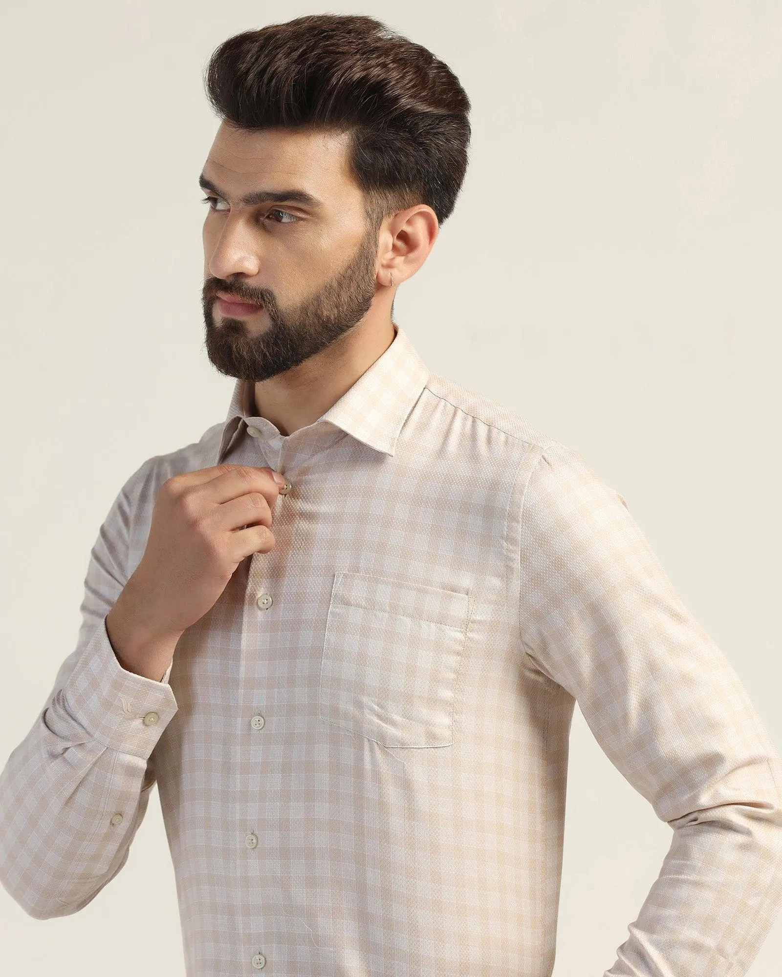 Formal Beige Check Shirt - Bacon