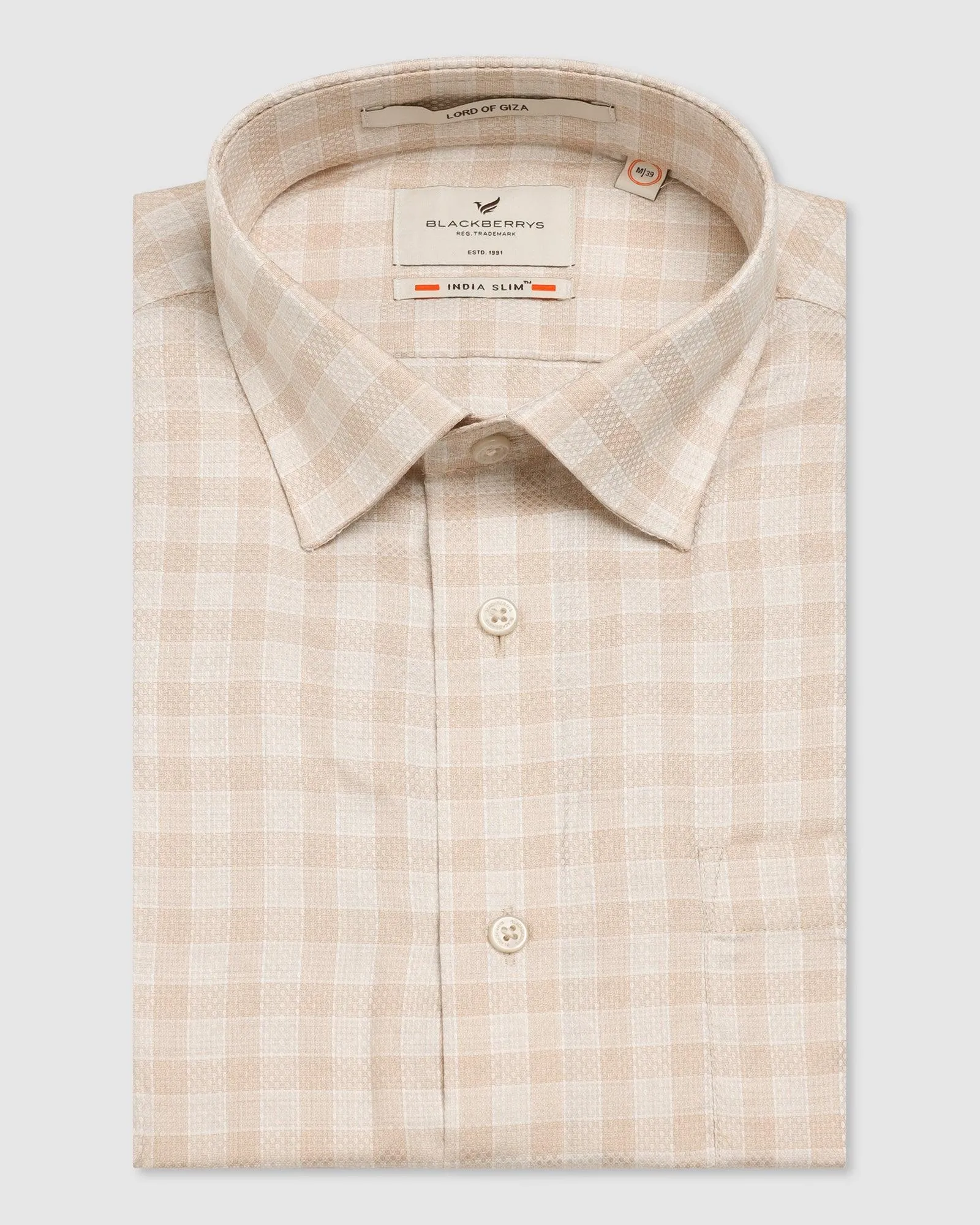 Formal Beige Check Shirt - Bacon