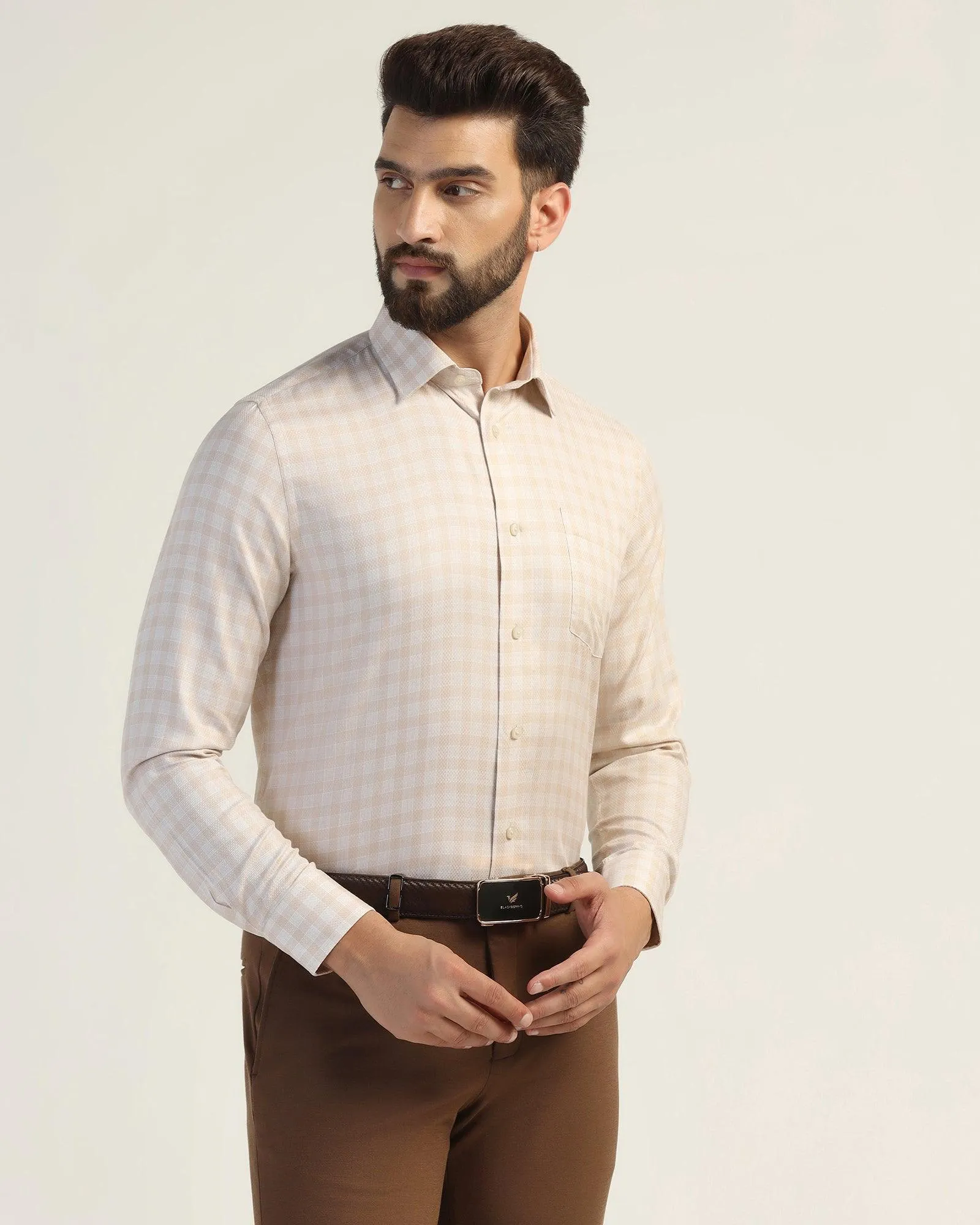 Formal Beige Check Shirt - Bacon