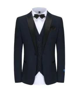 Gino Vitale Slim Fit Peak Lapel Three Piece Tuxedo - Navy