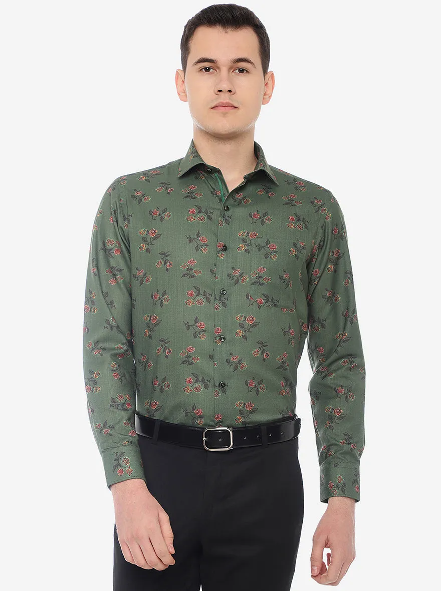 Green Printed Slim Fit Party Wear Shirt | Greenfibre