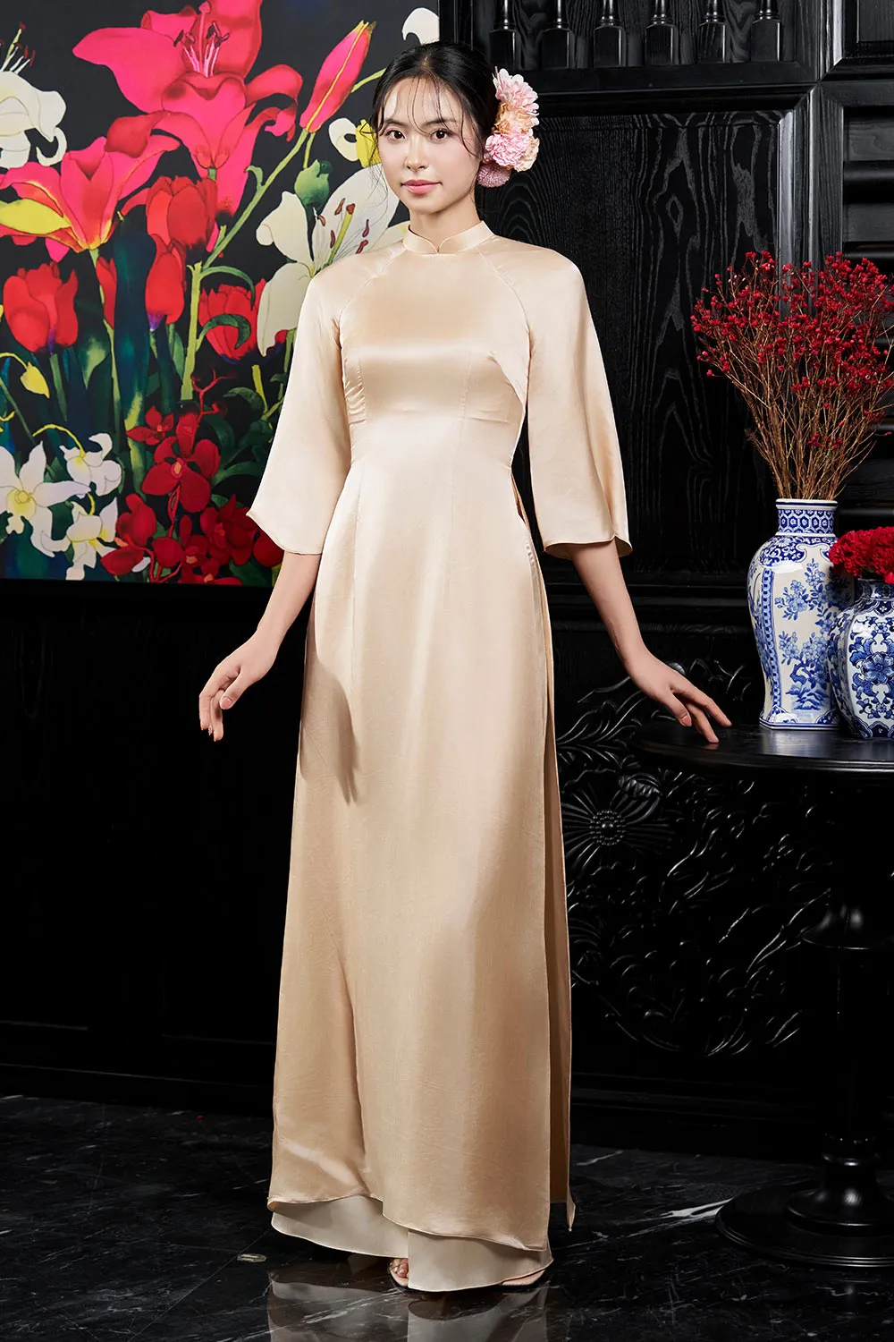 Hayley Straight Wide Leg Silk Floor Length Pants