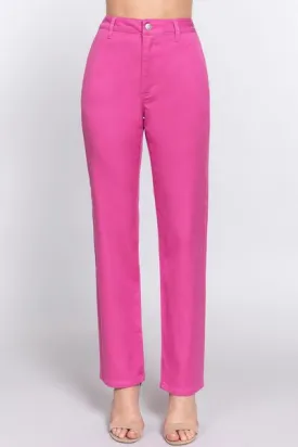 High Waist Straight Twill Pants