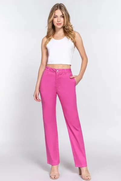 High Waist Straight Twill Pants