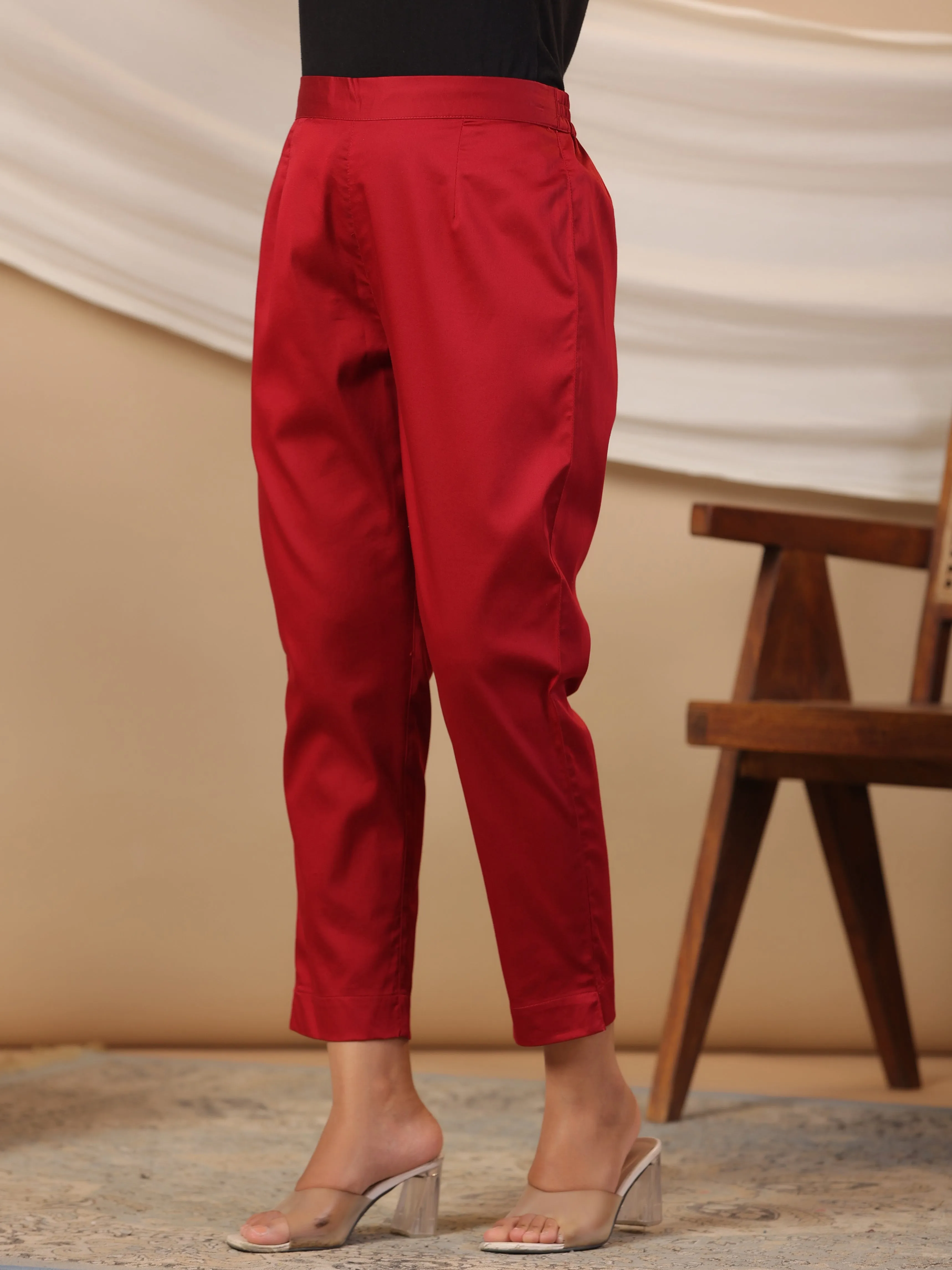 Jashvi Maroon Solid Lycra Women Drawstring Pants With Single Side Pocket