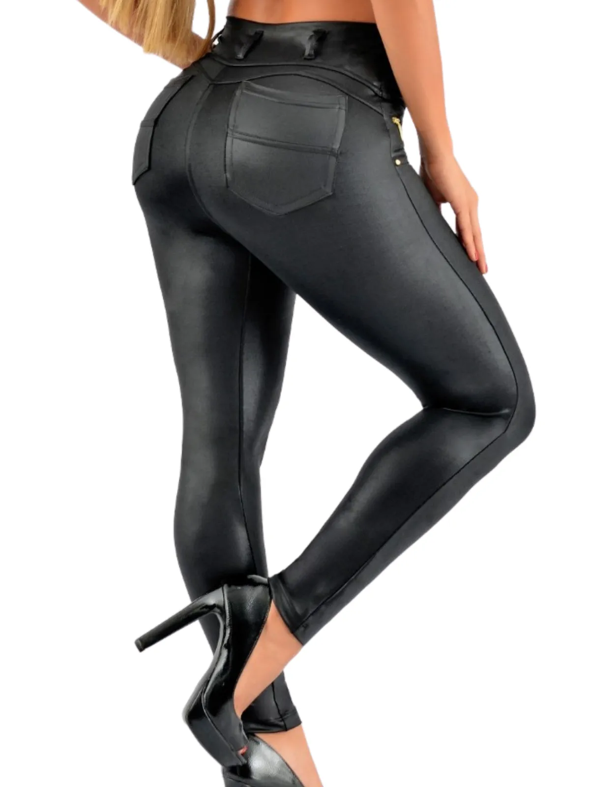 Leather Look Shapewear Dress Pants – Butt Lift, Cellulite Control & Flawless Silhouette