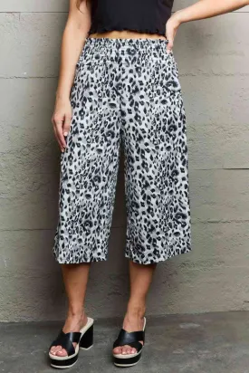 Leopard High Waist Flowy Wide Leg Pants with Pockets