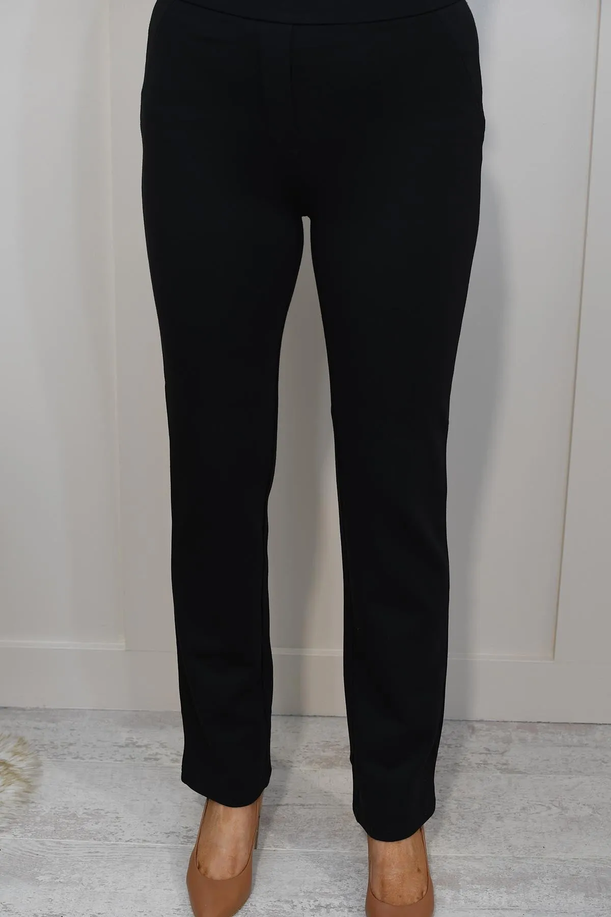 Libra Black Slim Fit Trousers With Shimmer Waist Detail-LTR1870