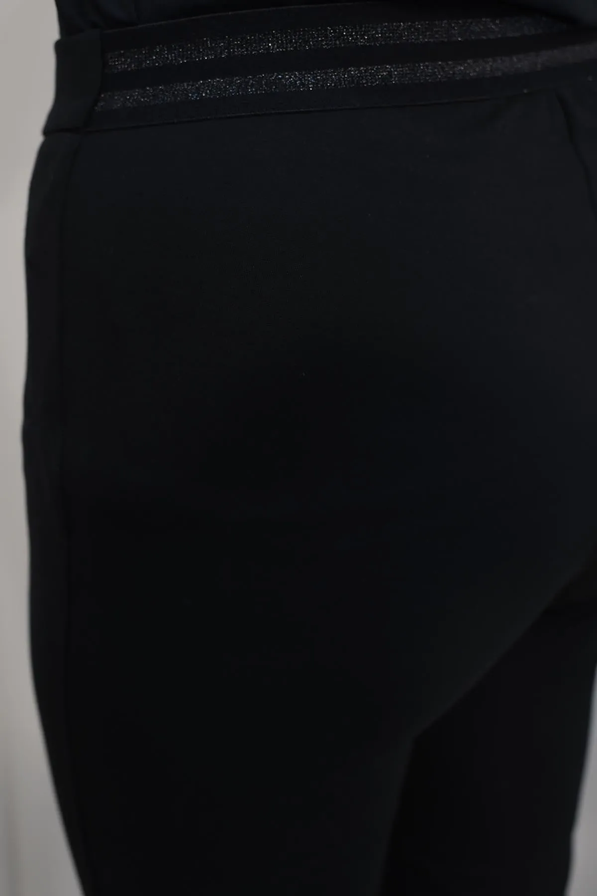 Libra Black Slim Fit Trousers With Shimmer Waist Detail-LTR1870