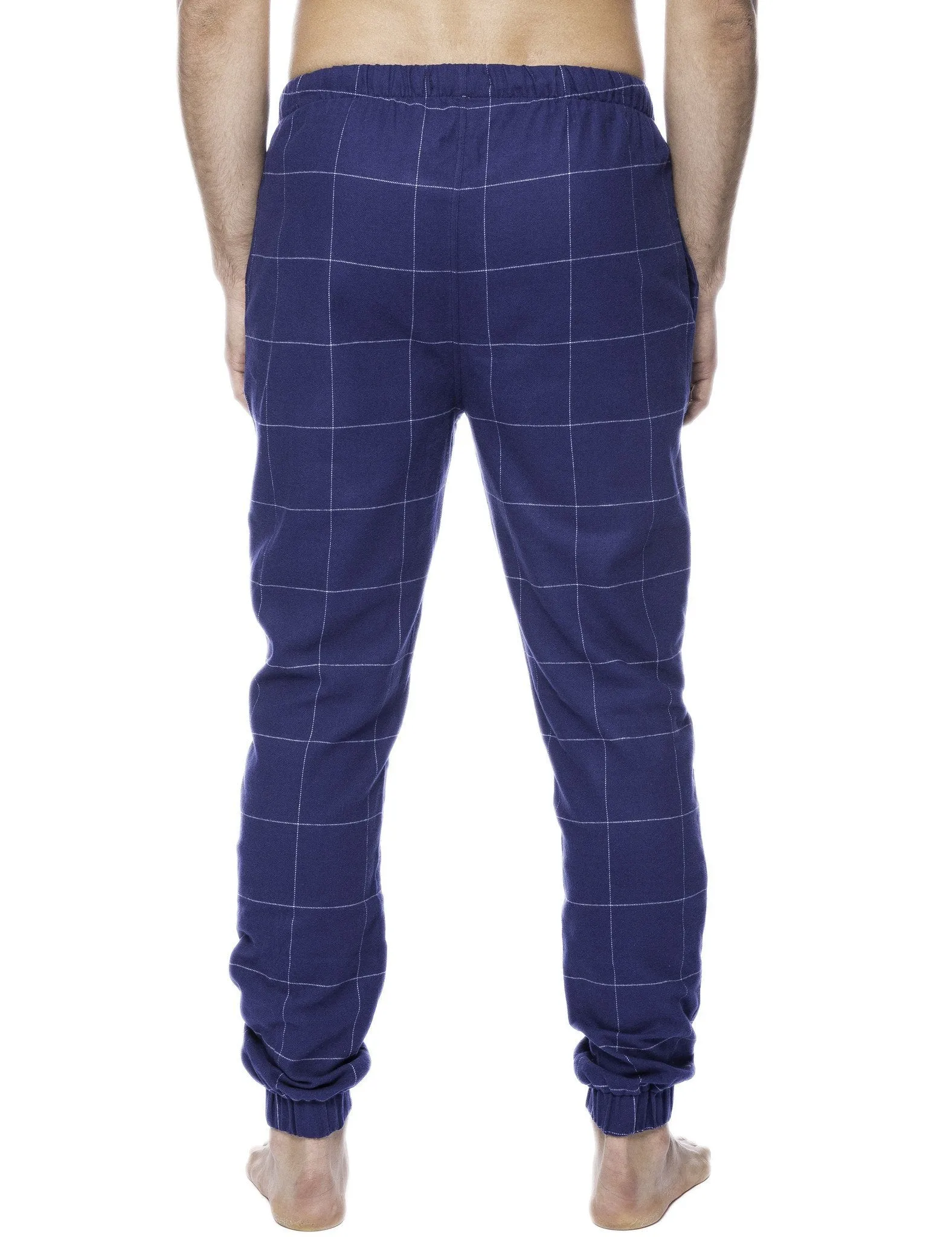 Men's 100% Cotton Flannel Jogger Lounge Pants - Windowpane Checks Dark Blue