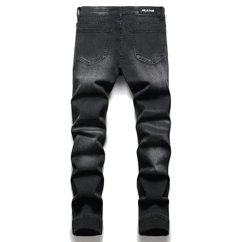 Men's Paisley Bandana Print Patch Jeans^