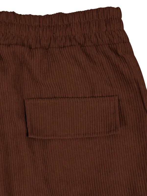 Men's Solid Color Corduroy Loose Multi-Pocket Wide-Leg Pants