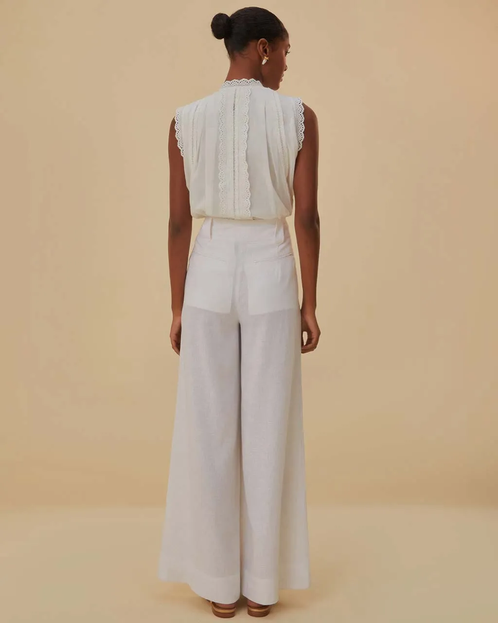 Off-White Linen Low Waist Pants