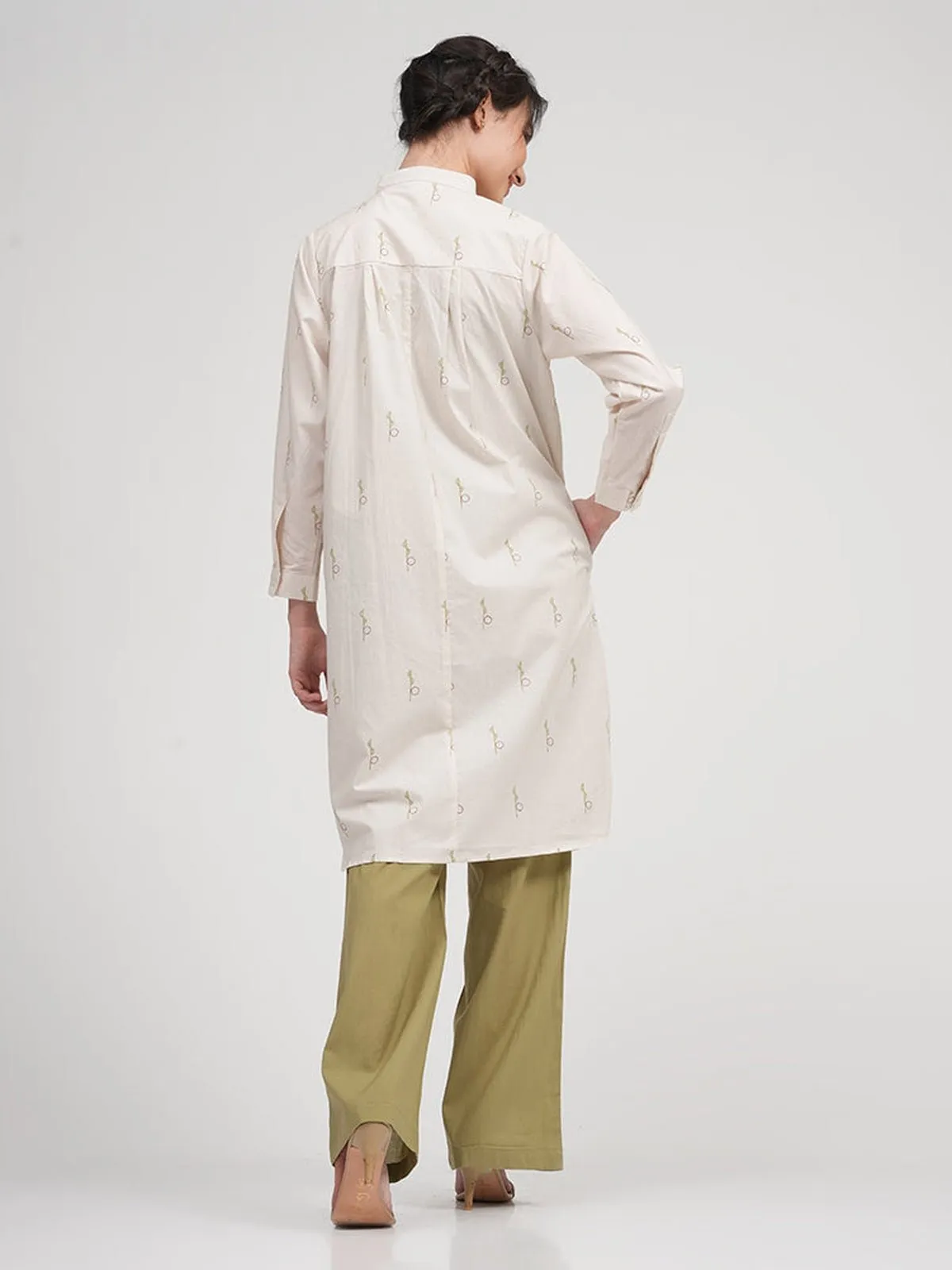 Organic Cotton Block Printed Button Down Overlay Slip Top with Overlay with Trousers 3-Piece Co-ords Set