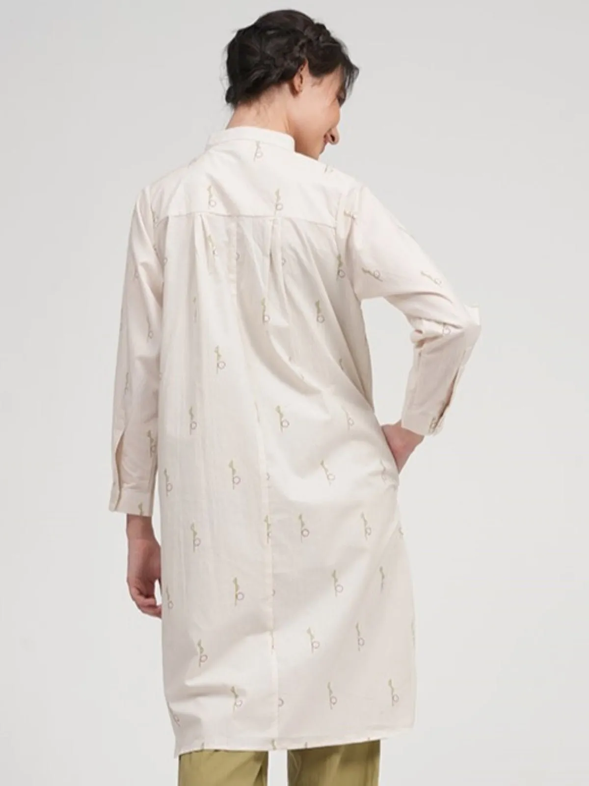 Organic Cotton Block Printed Button Down Overlay Slip Top with Overlay with Trousers 3-Piece Co-ords Set