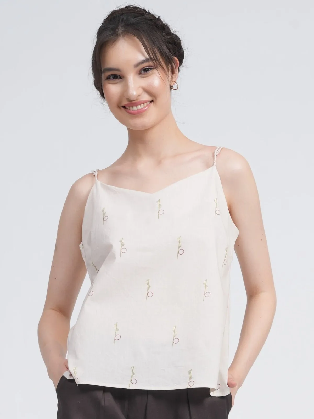 Organic Cotton Block Printed Button Down Overlay Slip Top with Overlay with Trousers 3-Piece Co-ords Set