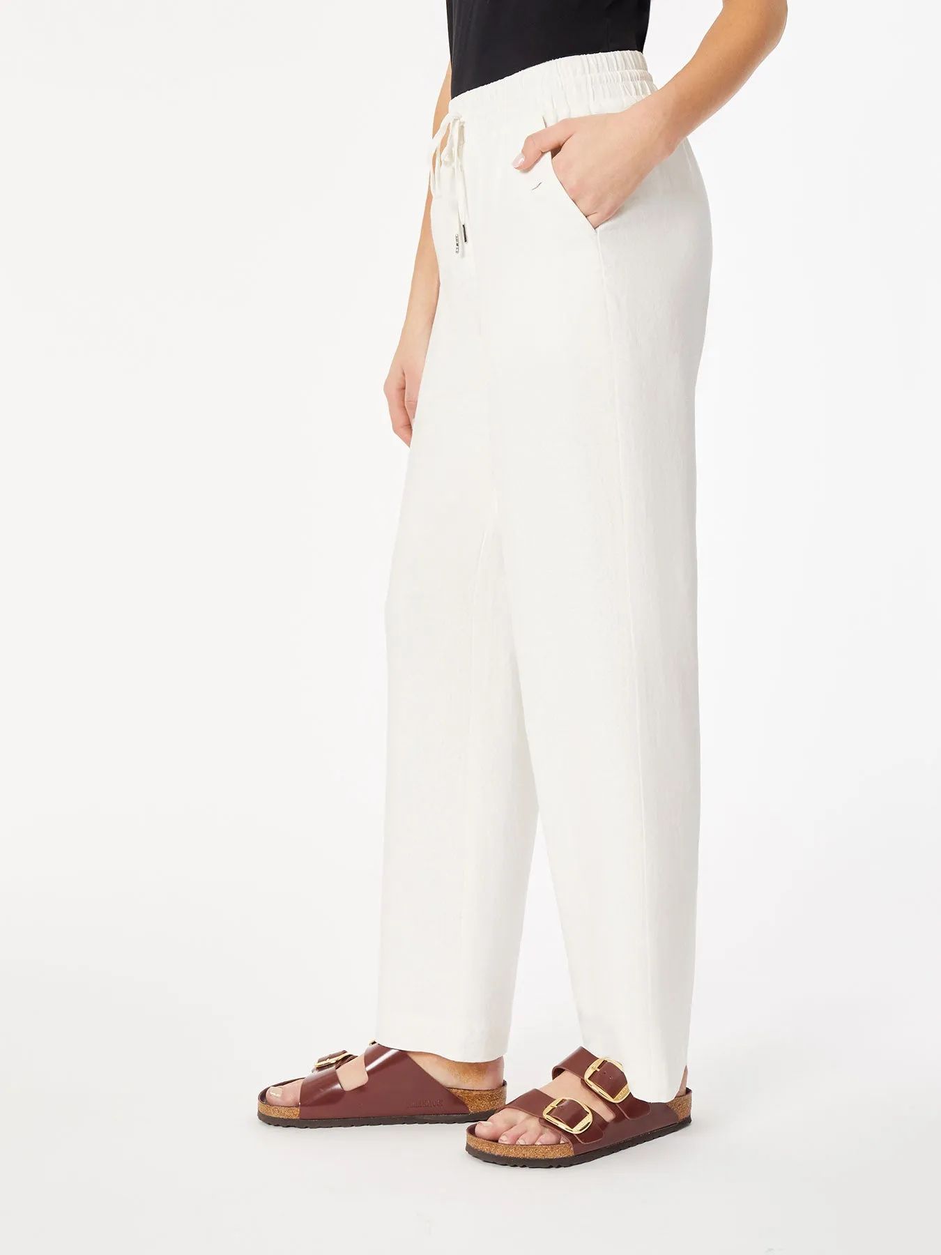 Plus Size Pull On Drawstring Trouser, Solid Linen Viscose